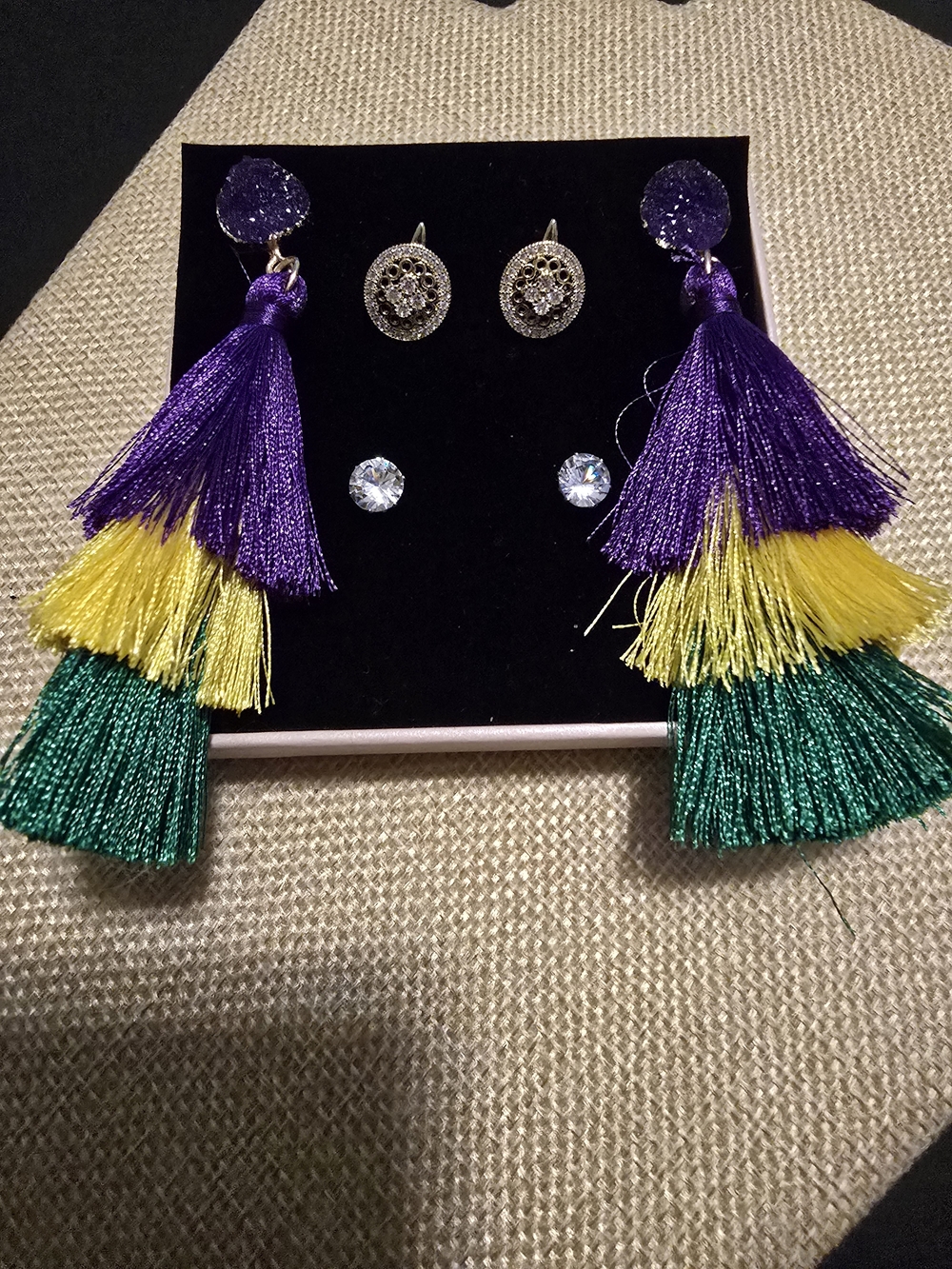 Earring Bundle Vibrant Tiered Tassel - Stud & Vintage Gold Tone (3)
